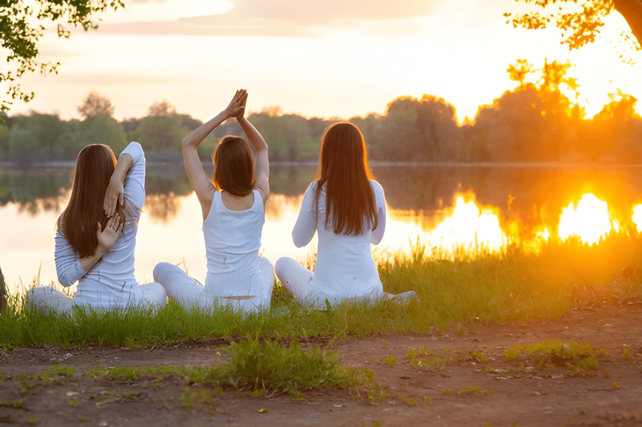 girls from western countries doing yogo at ayush lifecare's center
